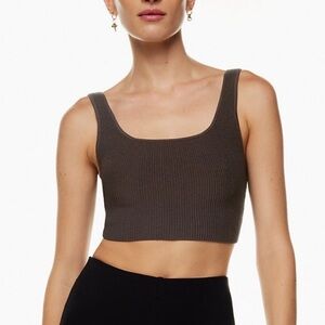 Aritzia Babaton Sculpt Knit Squareneck Cropped Tank in Rich Mocha Brown
